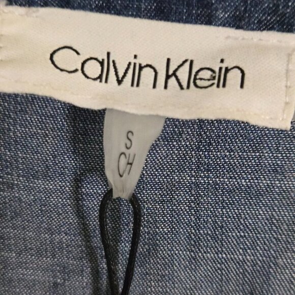 Calvin Klein NWOT Roll Sleeve Lace Up Chambray Blouse Size S - Picture 7 of 8